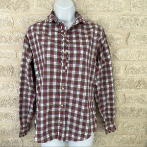 Brooks Brothers vintage plaid ruffle button up shirt 10 red green blue white